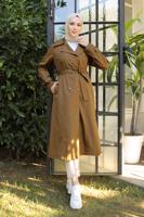 Tesettür giyim TABA KUŞAKLI TRENÇKOT T 1521