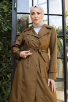 Tesettür giyim TABA KUŞAKLI TRENÇKOT T 1521