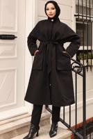 Vêtements hijab NOIR TRENCH-COAT CEINTURE T 1712 