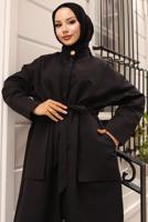 Vêtements hijab NOIR TRENCH-COAT CEINTURE T 1712 