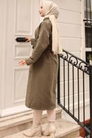 Tesettür giyim HAKİ KUŞAKLI TRENÇKOT T 1712 