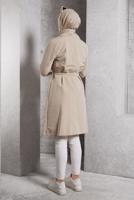 Tesettür giyim BEJ KUŞAKLI TRENÇKOT T 2216