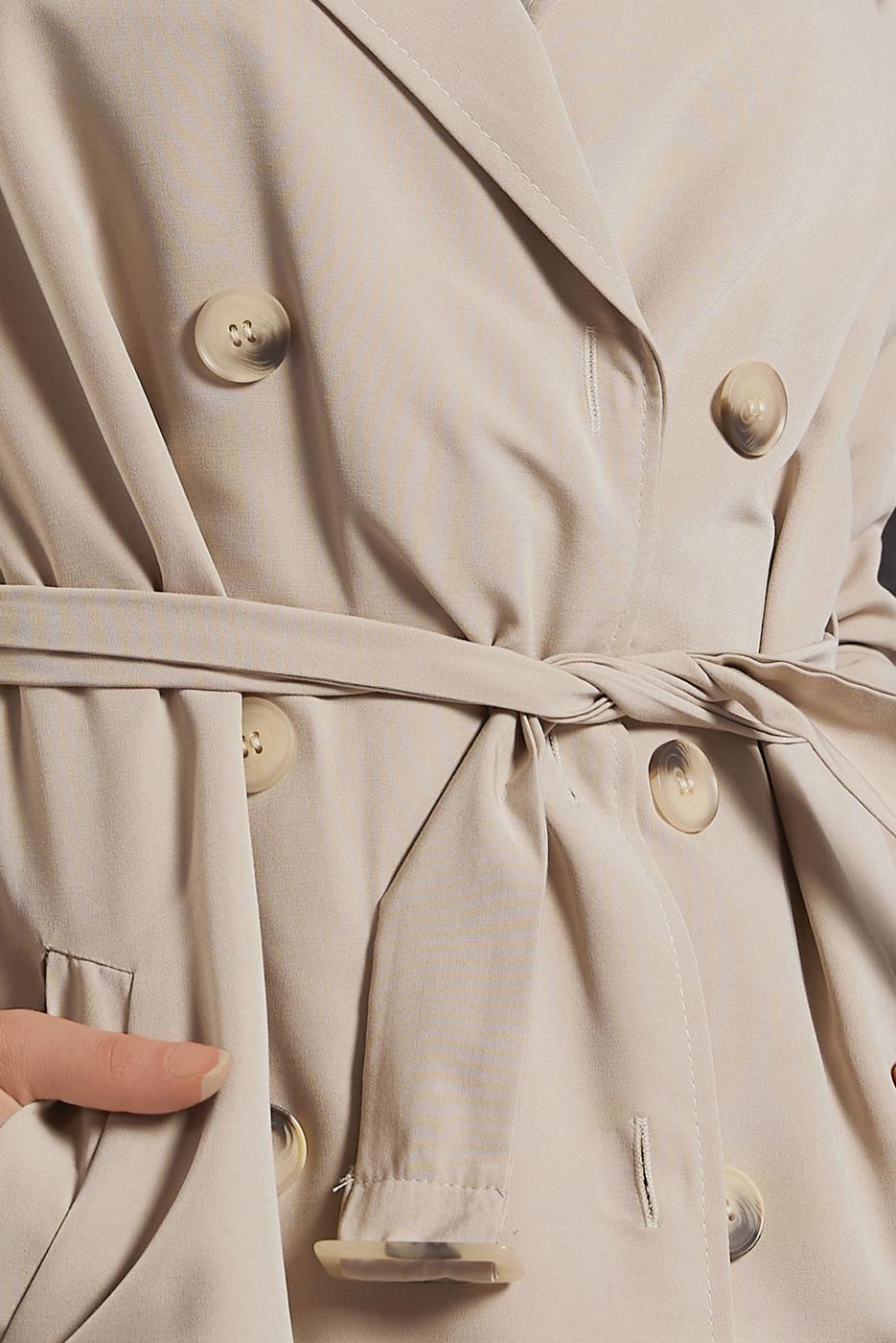 Tesettür giyim BEJ KUŞAKLI TRENÇKOT T 2216