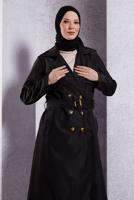 Hijab clothing BLACK BELTED COAT T 2703