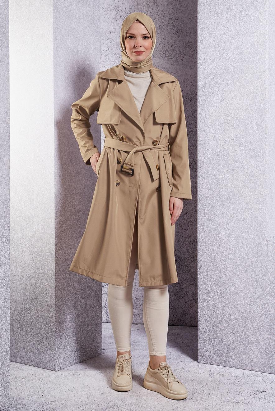 Vêtements hijab BRUN MANTEAU CEINTURÉ T 2703