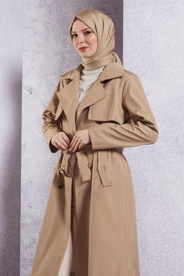 Vêtements hijab BRUN MANTEAU CEINTURÉ T 2703 - TRENDTESETTÜR
