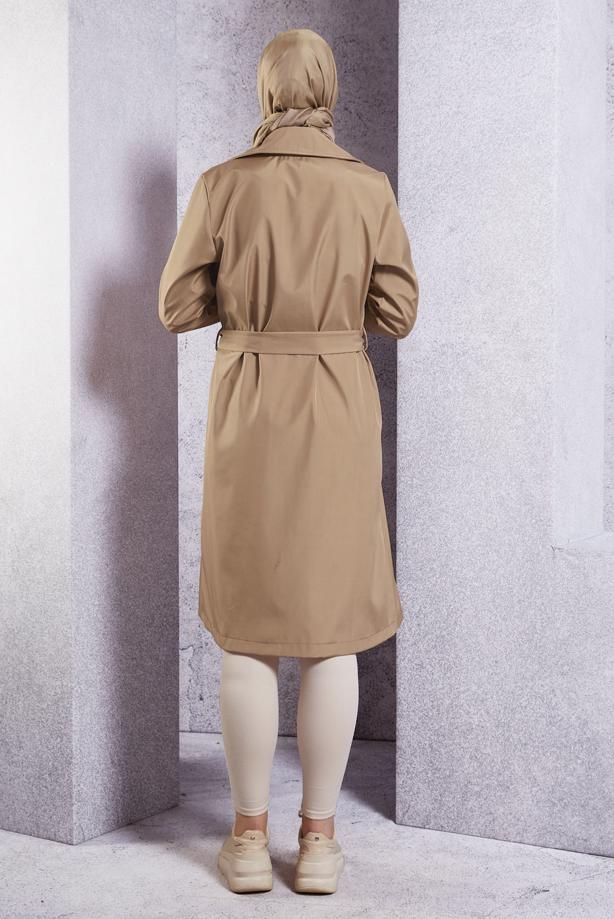 Vêtements hijab BRUN MANTEAU CEINTURÉ T 2703 - TRENDTESETTÜR