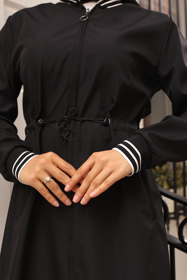 Vêtements hijab NOIR TRENCH-COAT À TAILLE ÉLASTIQUE T 5083 - TRENDTESETTÜR