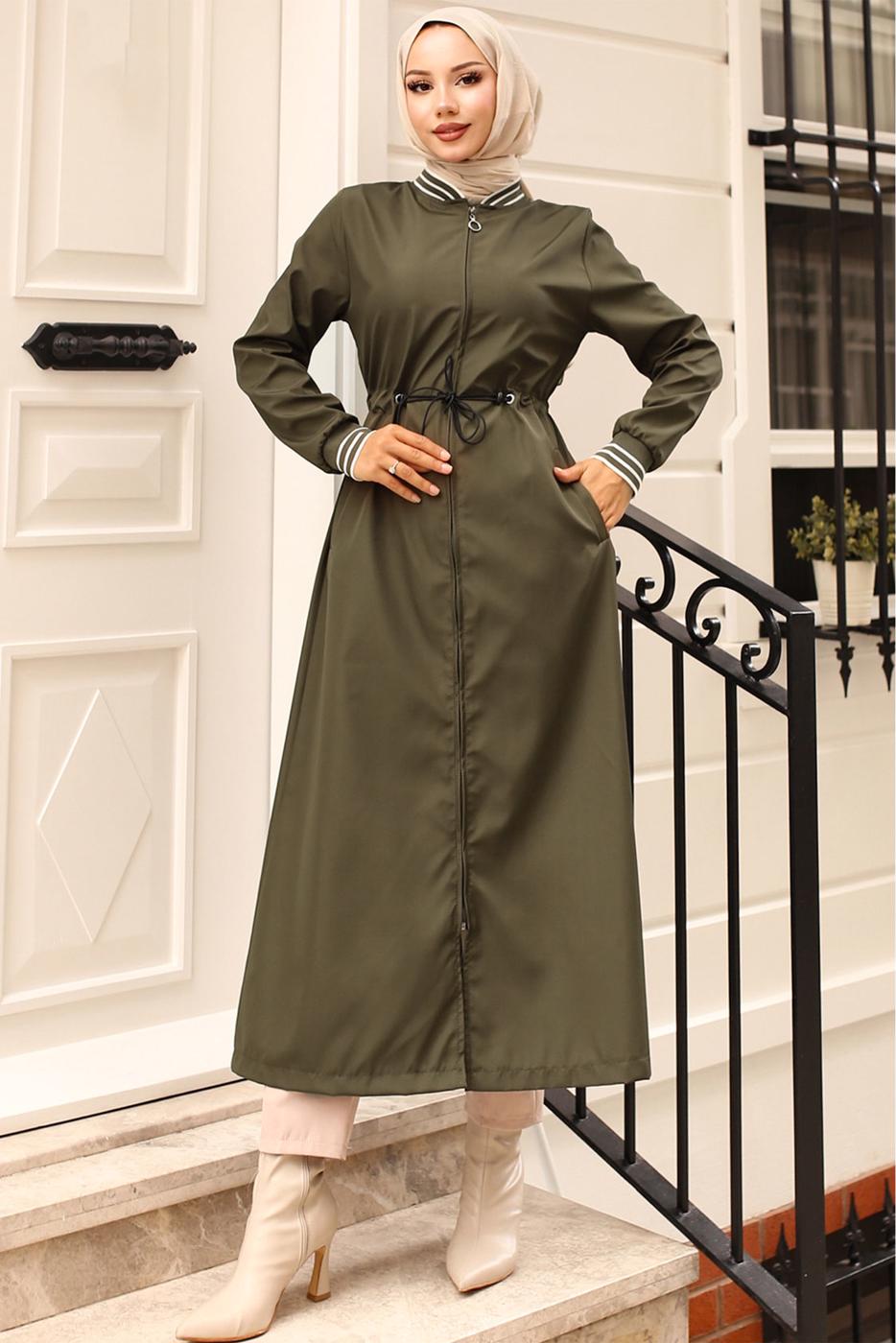 Vêtements hijab KAKI TRENCH-COAT À TAILLE ÉLASTIQUE T 5083