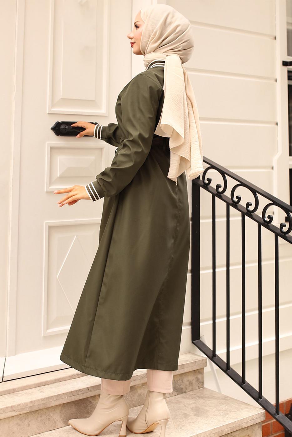 Vêtements hijab KAKI TRENCH-COAT À TAILLE ÉLASTIQUE T 5083