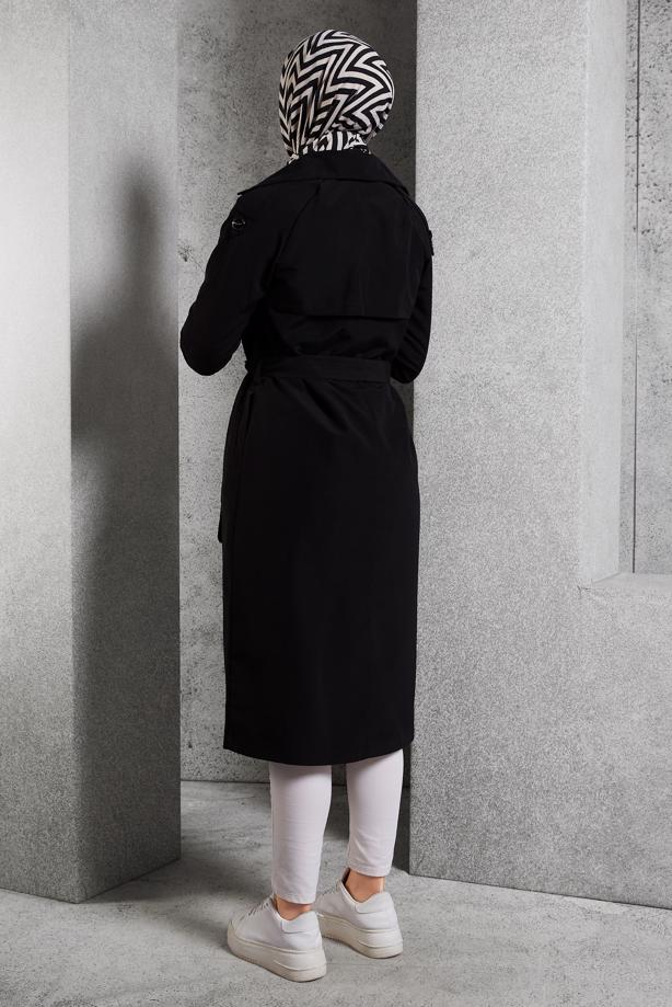 Vêtements hijab NOIR TRENCH-COAT CEINTURÉ T 6216 - TRENDTESETTÜR