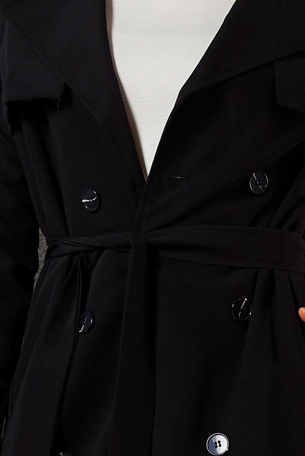 Vêtements hijab NOIR TRENCH-COAT CEINTURÉ T 6216 - TRENDTESETTÜR