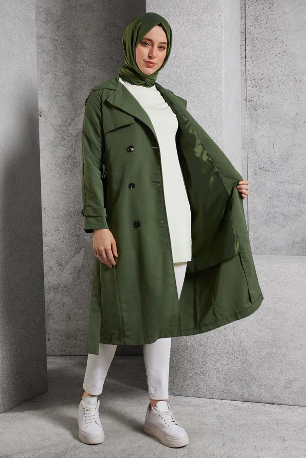 Vêtements hijab KAKI TRENCH-COAT CEINTURÉ T 6216 - TRENDTESETTÜR