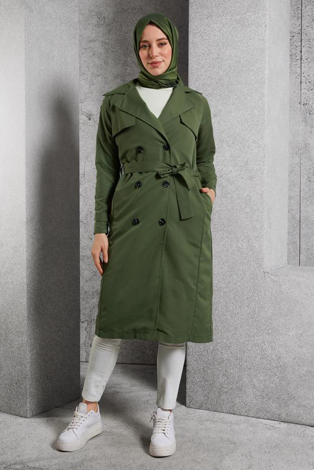 Vêtements hijab KAKI TRENCH-COAT CEINTURÉ T 6216 - TRENDTESETTÜR