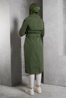 Tesettür giyim HAKİ KUŞAKLI TRENÇKOT T 6216