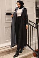 Tesettür giyim SİYAH KAPÜŞONLU TRENÇKOT T 6521