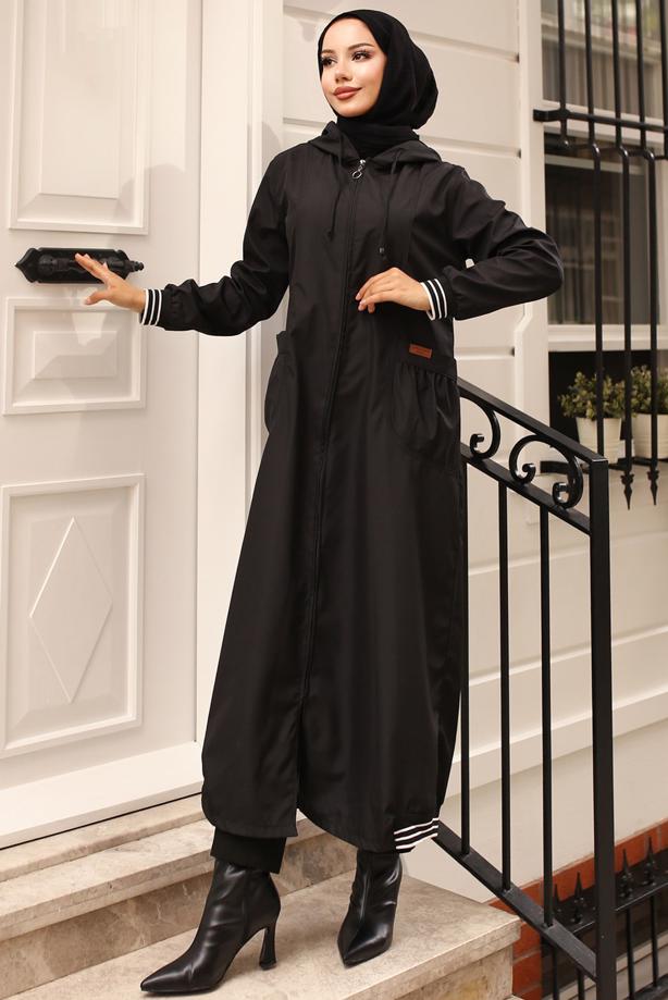 Vêtements hijab NOIR TRENCH-COAT À CAPUCHE T 6521 - TRENDTESETTÜR