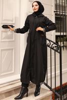 Tesettür giyim SİYAH KAPÜŞONLU TRENÇKOT T 6521