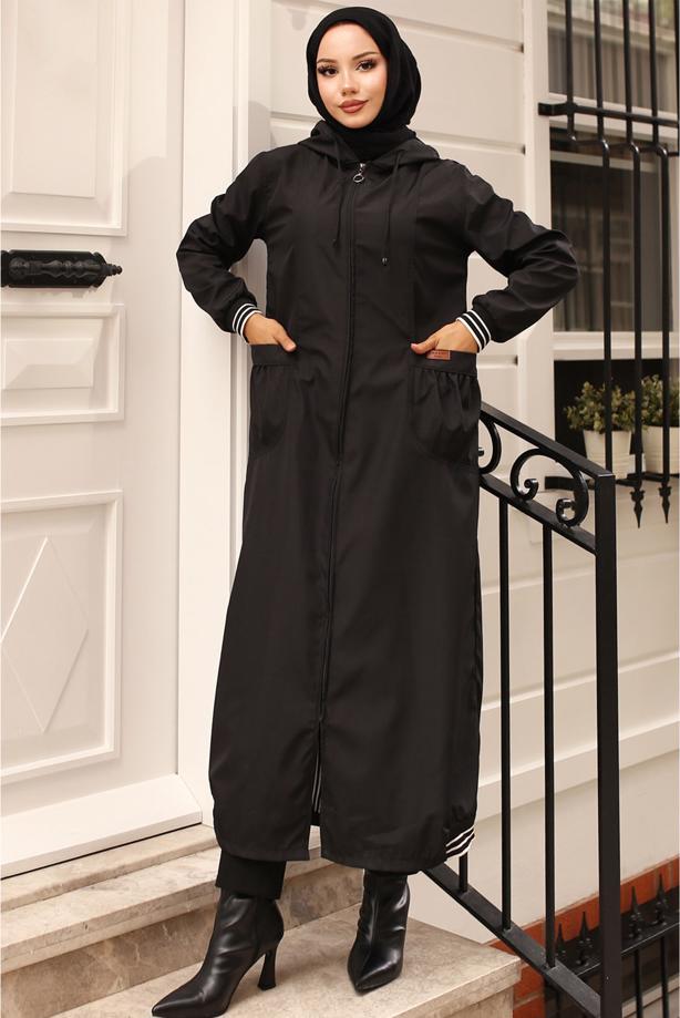 Vêtements hijab NOIR TRENCH-COAT À CAPUCHE T 6521 - TRENDTESETTÜR