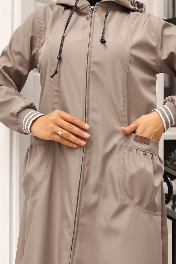 Vêtements hijab BEIGE TRENCH-COAT À CAPUCHE T 6521 - TRENDTESETTÜR