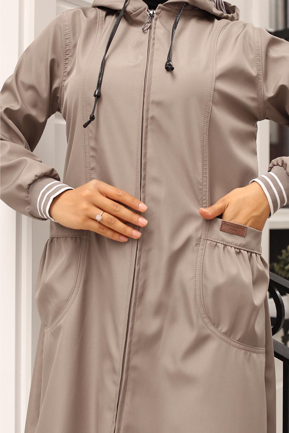 Hijab clothing BEIGE HOODED TRENCH COAT T 6521