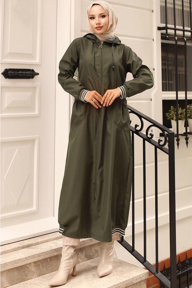 Vêtements hijab KAKI TRENCH-COAT À CAPUCHE T 6521 - TRENDTESETTÜR