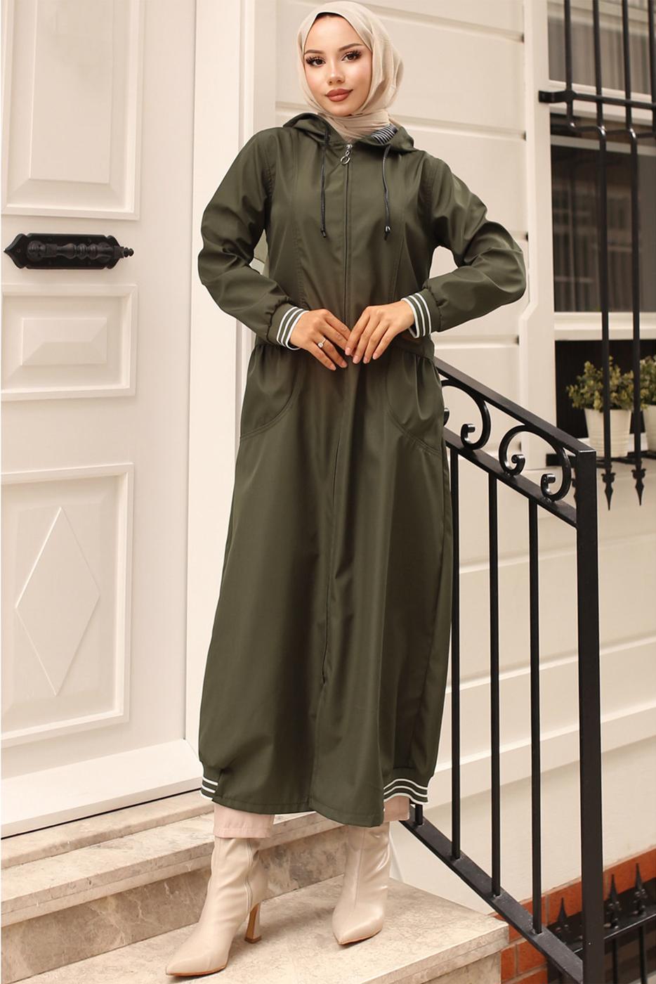 Vêtements hijab KAKI TRENCH-COAT À CAPUCHE T 6521