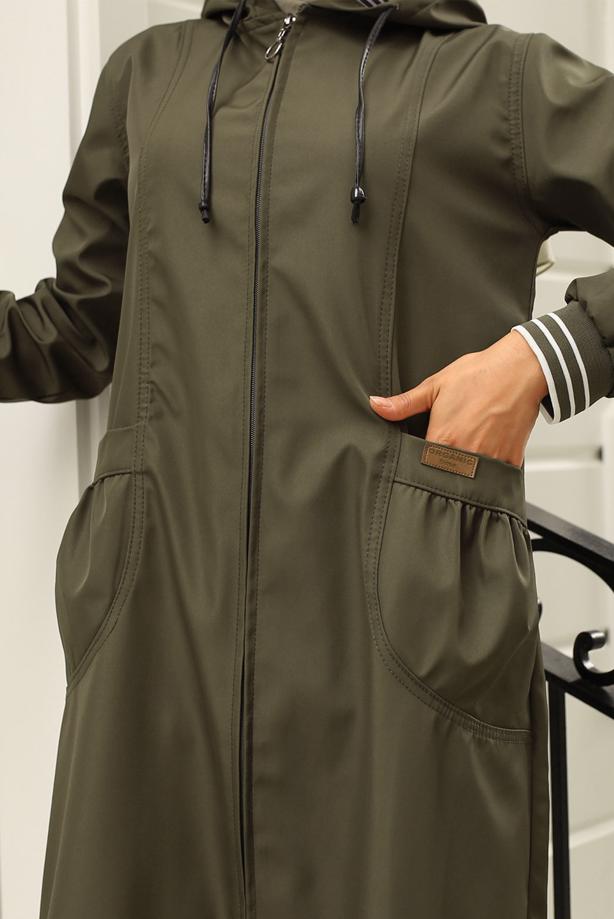 Vêtements hijab KAKI TRENCH-COAT À CAPUCHE T 6521 - TRENDTESETTÜR