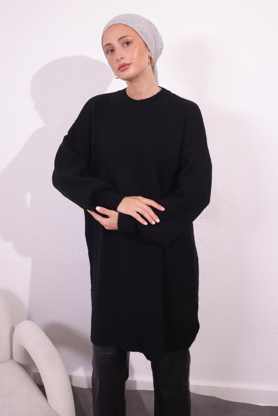 Tesettür giyim SİYAH BALON KOL TRİKO TUNİK T 1809