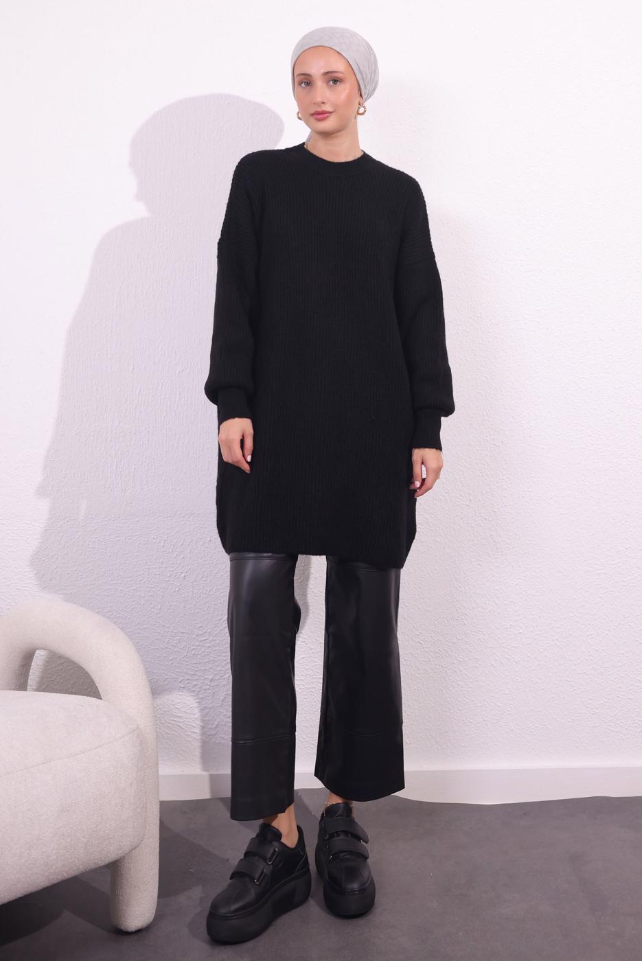 Tesettür giyim SİYAH BALON KOL TRİKO TUNİK T 1809