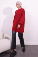 Tesettür giyim KIRMIZI BALON KOL TRİKO TUNİK T 1809