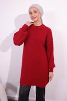 Tesettür giyim KIRMIZI BALON KOL TRİKO TUNİK T 1809