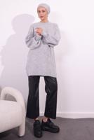 Tesettür giyim GRİ BALON KOL TRİKO TUNİK T 1809