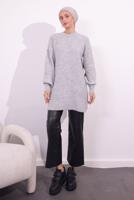 Tesettür giyim GRİ BALON KOL TRİKO TUNİK T 1809