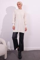 Tesettür giyim EKRU BALON KOL TRİKO TUNİK T 1809