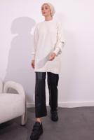 Tesettür giyim EKRU BALON KOL TRİKO TUNİK T 1809