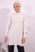 Tesettür giyim EKRU BALON KOL TRİKO TUNİK T 1809