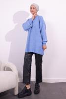 Tesettür giyim MAVİ BALON KOL TRİKO TUNİK T 1809