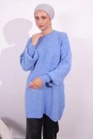 Tesettür giyim MAVİ BALON KOL TRİKO TUNİK T 1809