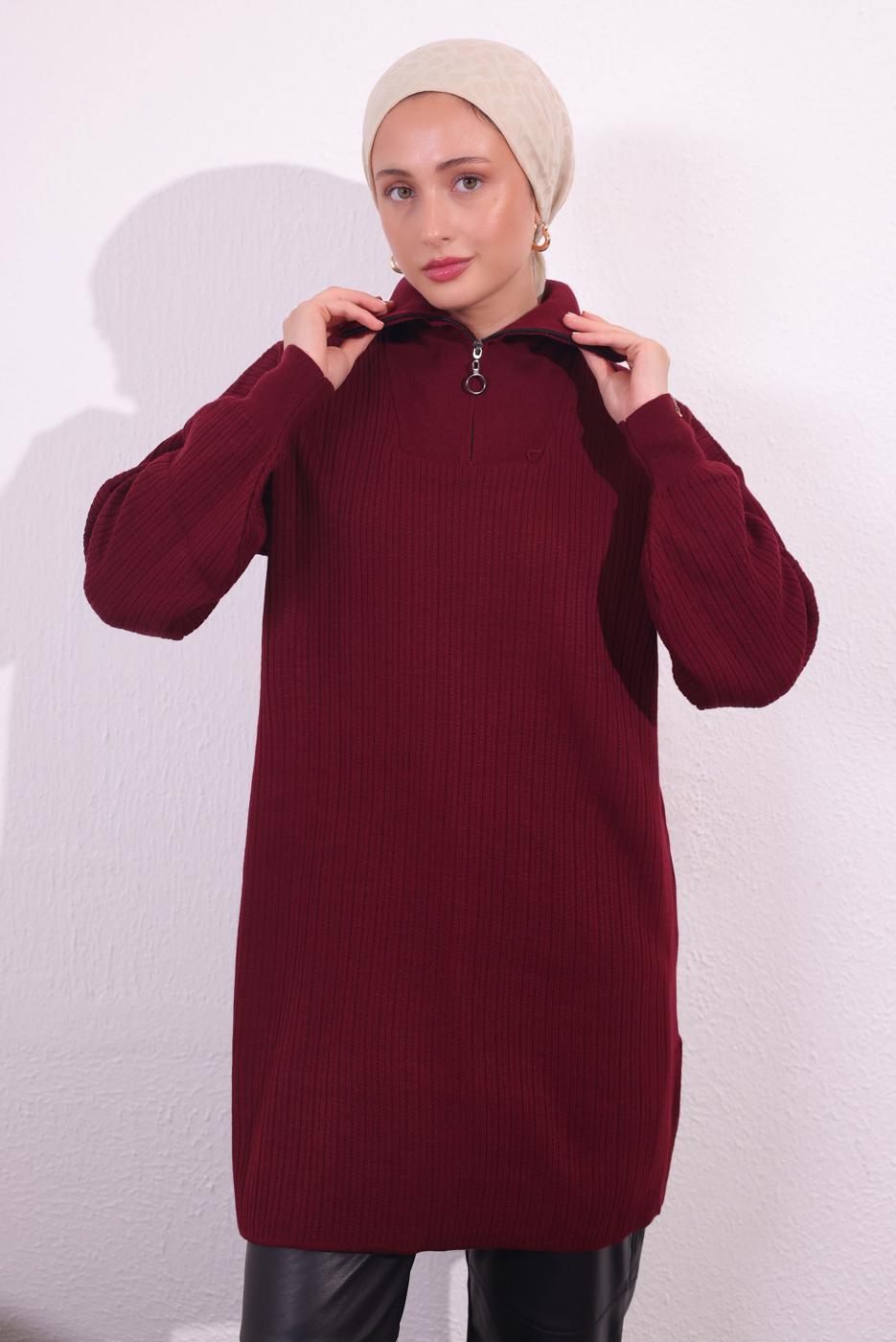 Tesettür giyim BORDO TRİKO KAZAK T 3409