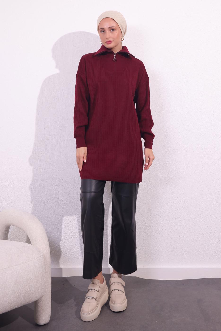 Tesettür giyim BORDO TRİKO KAZAK T 3409