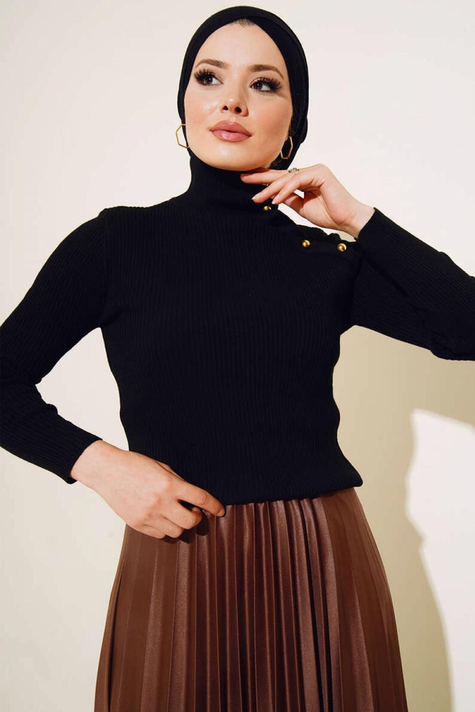 Tesettür giyim SİYAH BOĞAZLI YAKA TRİKO BODY T 4403
