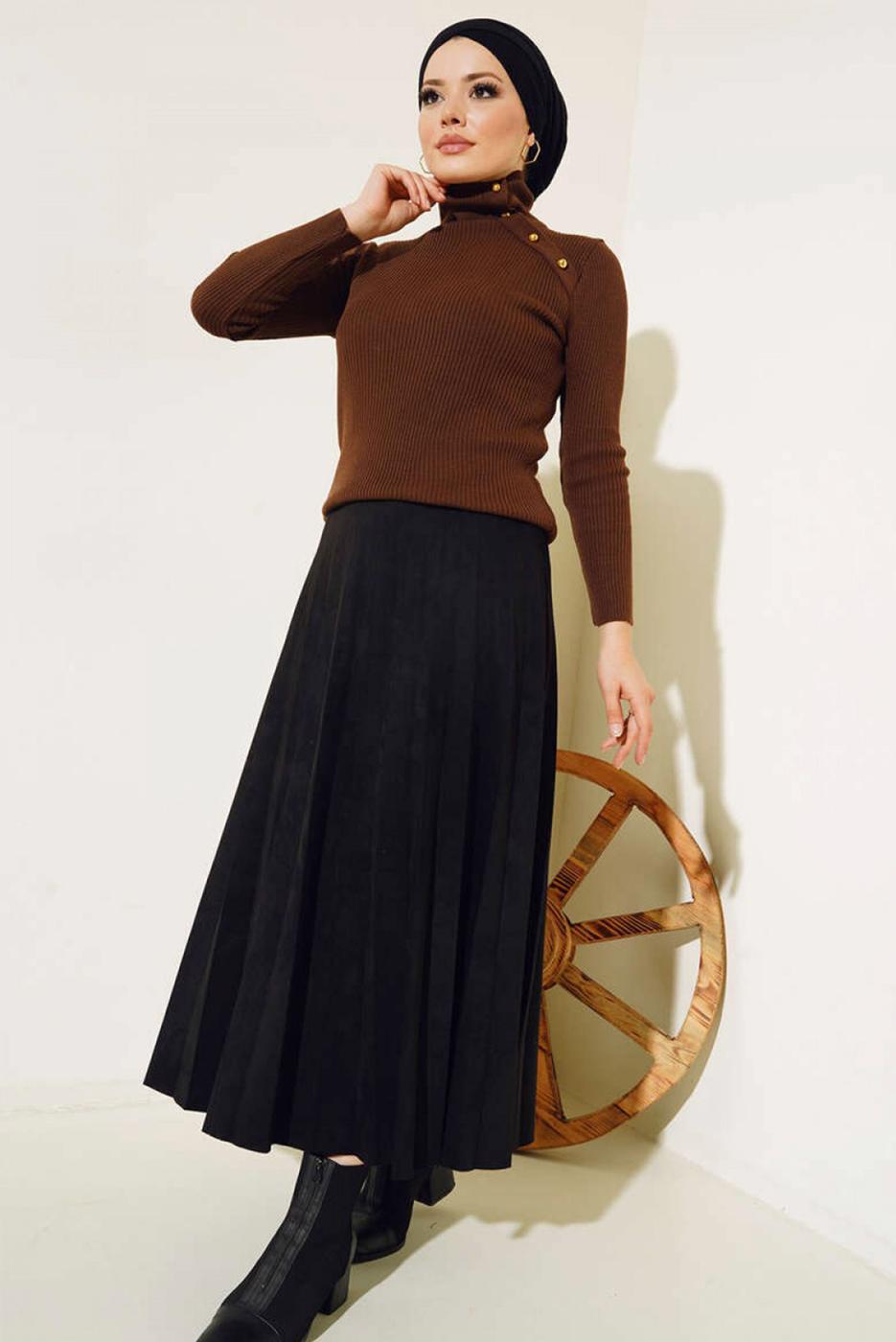 Tesettür giyim KAHVE BOĞAZLI YAKA TRİKO BODY T 4403