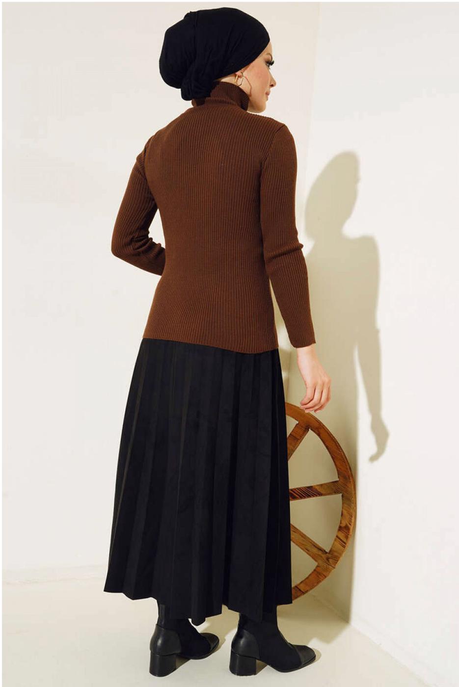 Tesettür giyim KAHVE BOĞAZLI YAKA TRİKO BODY T 4403