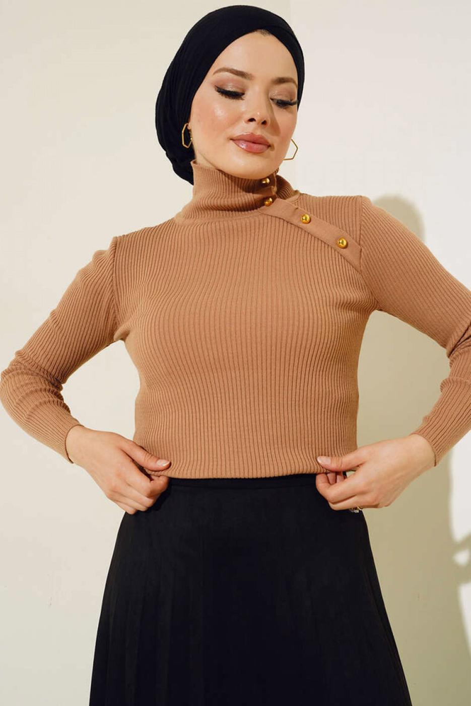 Tesettür giyim VİZON BOĞAZLI YAKA TRİKO BODY T 4403