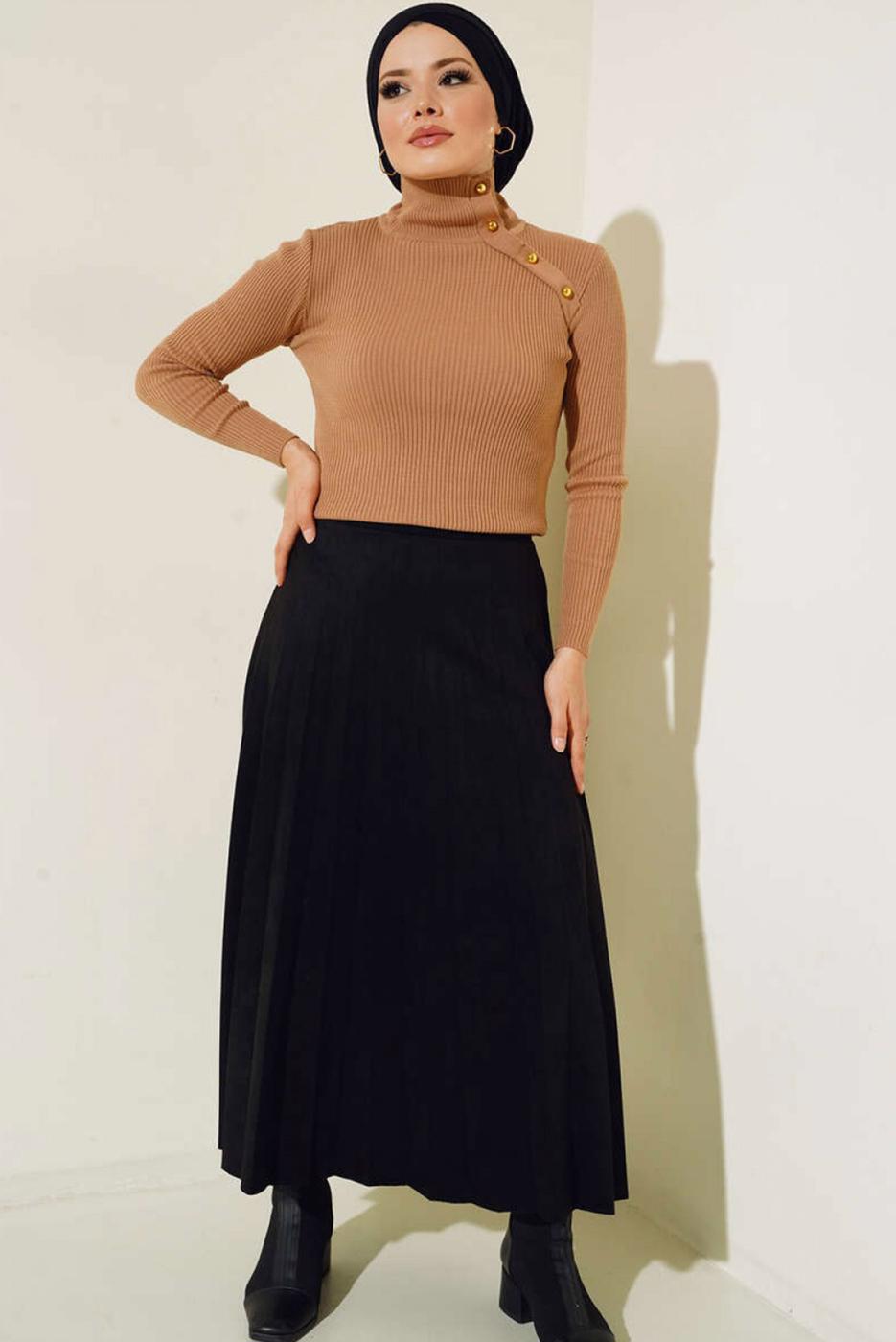 Tesettür giyim VİZON BOĞAZLI YAKA TRİKO BODY T 4403