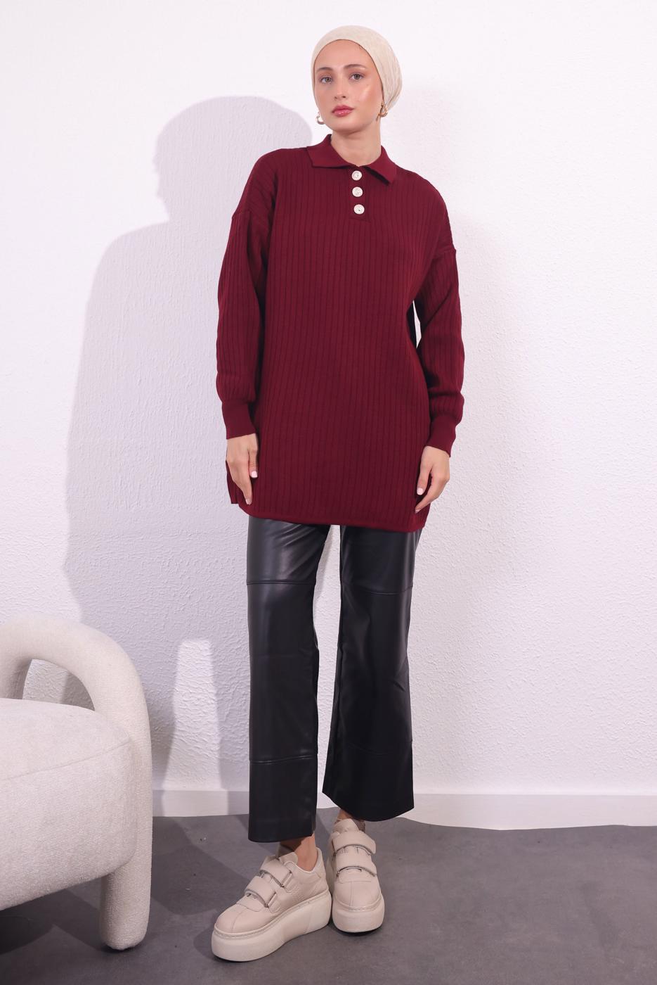 Tesettür giyim BORDO TRİKO KAZAK T 7409