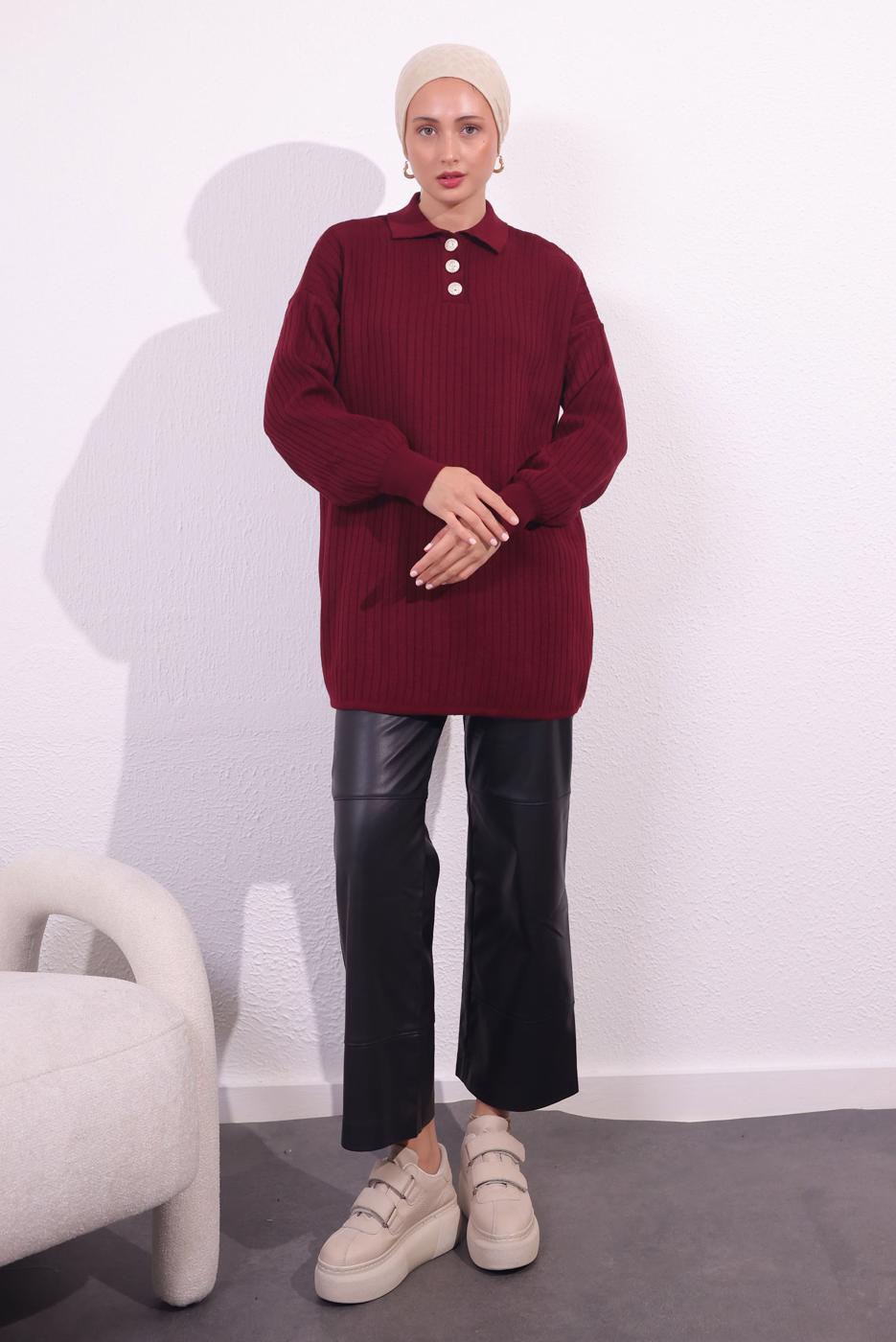 Tesettür giyim BORDO TRİKO KAZAK T 7409