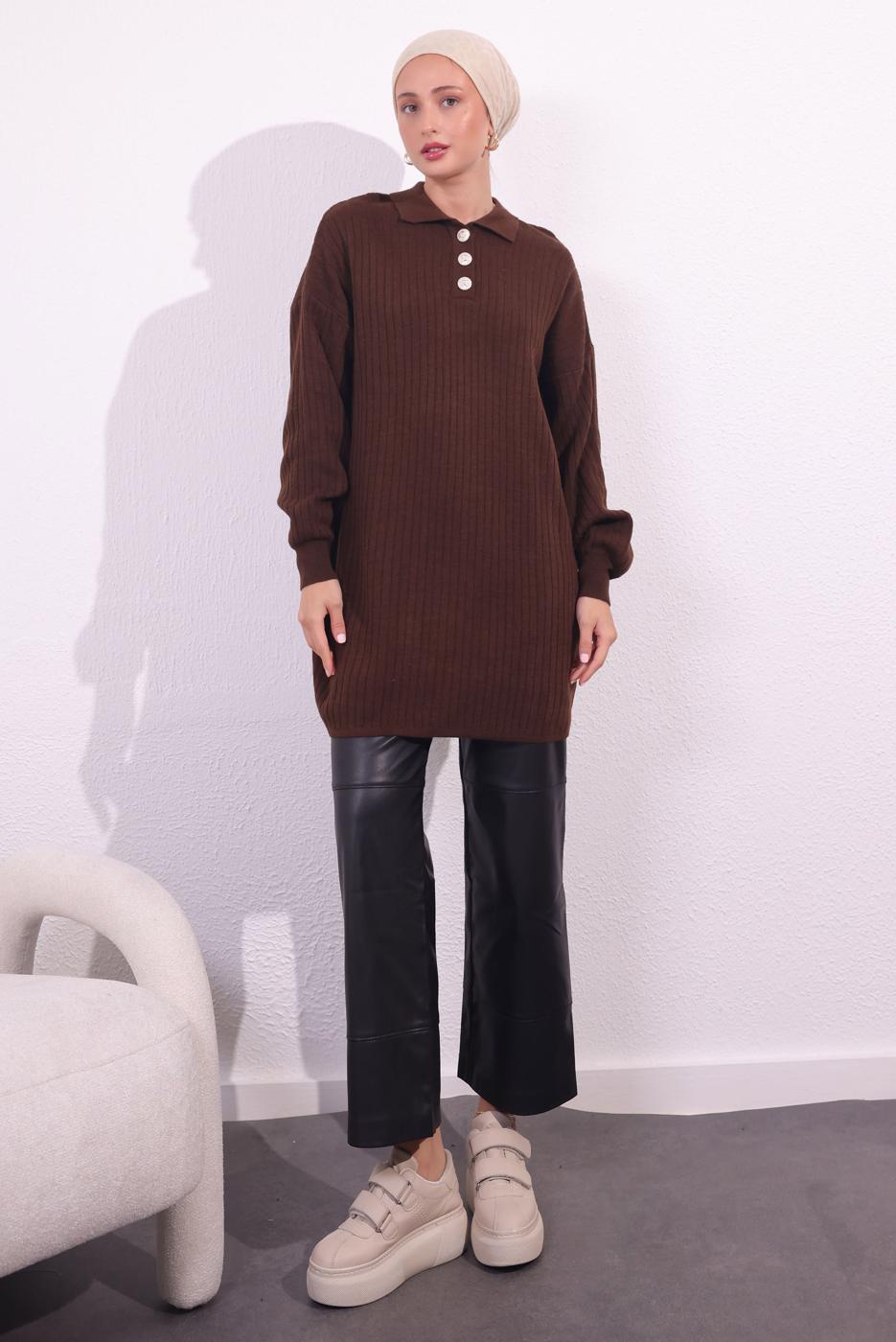 Tesettür giyim KAHVE TRİKO KAZAK T 7409
