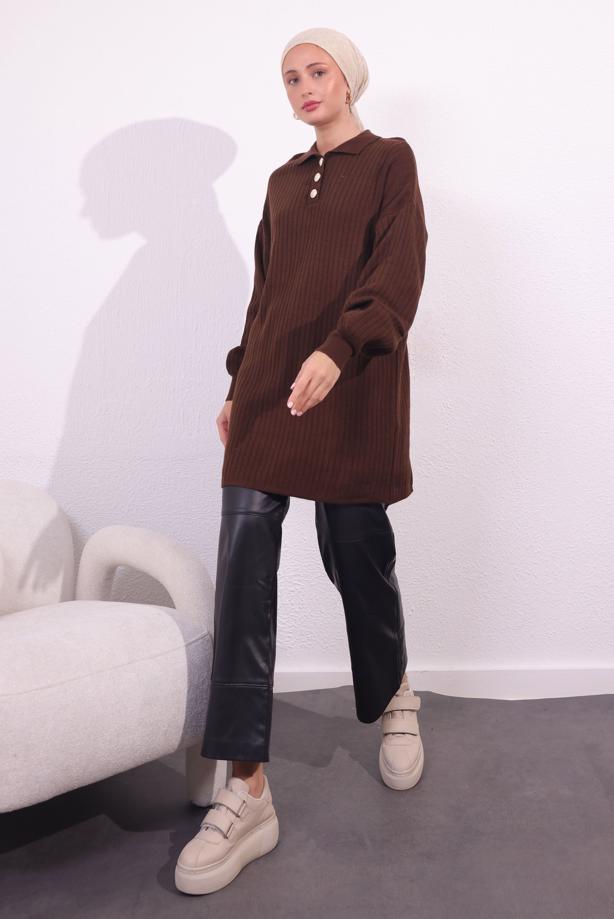 Vêtements hijab BRUN PULL EN MAILLE T 7409 - TRENDTESETTÜR